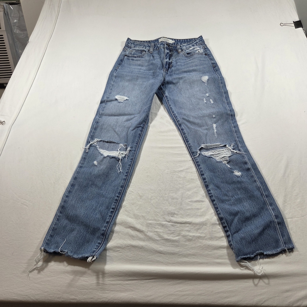 Women’s Straight Leg Distressed Jeans - Light Blue